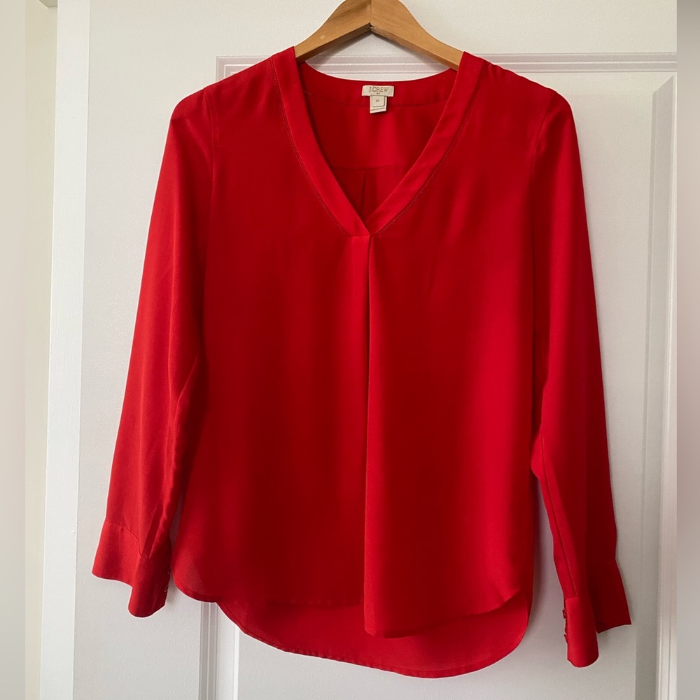 NWOT J Crew v neck drapey red blouse - Sz XS